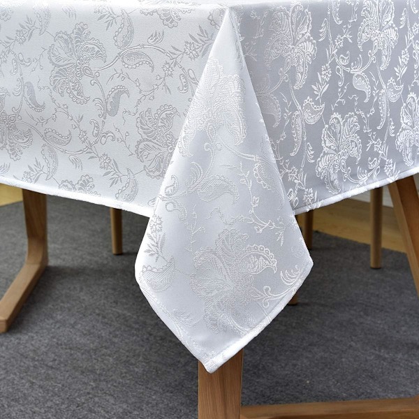 (Rektangulär/Långsträckt, 130 x 180 CM (4-6 Sittplatser)) Jacquard Bordsduk Blommig Damask Bordsduk Sp White