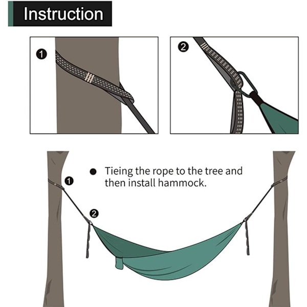 2 st Hammockband, Trädgunga Band, Hammockfäste för Camping, Hammockgunga eller Hängande Säte (3m med 2 Karabiner)