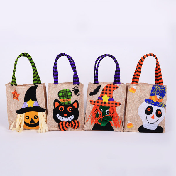 4 Pieces, Halloween Candy Treat Gift Handbag, Halloween Linen Can