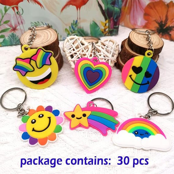 30 stk. Mini Emoji nøglering (tilfældig stil), Smileys nøglering, nøglering