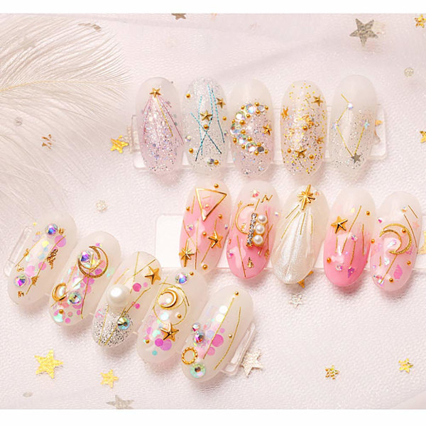 6 Æsker 3D Negle Rhinestones og Nitter Guld Negle Nitter Sæt Negle Krystaller Klar Negle Smykker Dekorationer Manicure Kit Wit