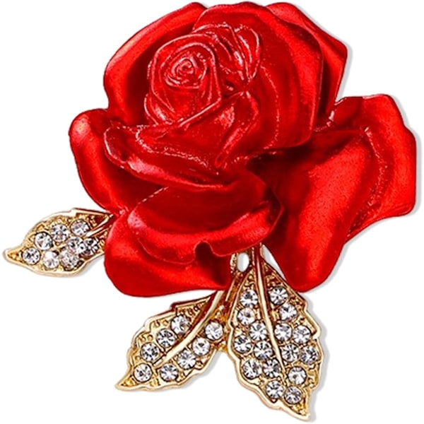 Krystalrød Rose Blomster Brosche Pins til Kvinder Elegant Emalleret Rhinestone Blomster Broscher Pin Mode Smykker til Fest