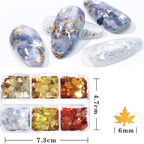 Lönnlöv Nagelglitter Sekvenser 3D Holografiska Höstlöv Nagelkonstflingor 6 Färger Laser Höstlöv Naglar Dekaler Stick