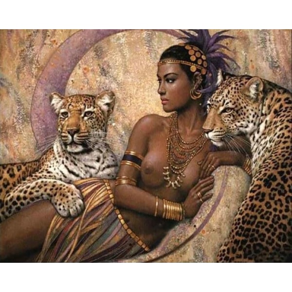 30 x 40 cm ,femme et léopard Diamantmaleri Broderie Diamant