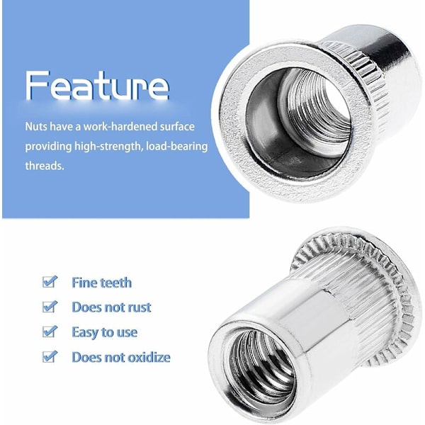 100 kpl M4 M5 M6 M8 puristusmutteria, kierteistetty insertti-niitti, ruostumaton