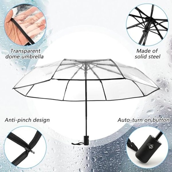 2 Automatisk sammenklappelig gennemsigtig paraply, automatisk åben lukket transp