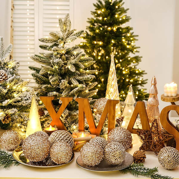 17×17×25cm 3.15\" Julekuler Ornamenter 12 stk Glitter Sekvens Kuler Juletre Kuler Jul Hengekuler for Jul T