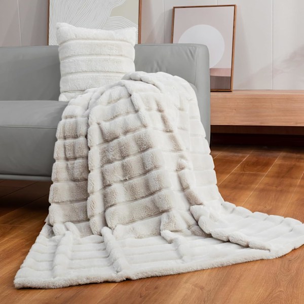 Konstgjord Pälsfilt för Soffa, Mysig Mjuk Plysch Tjock Vinterfilt för Soffa Sovrum Vardagsrum, 50 * 60 Tum Beige