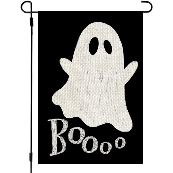 1 st Halloween-spöke trädgårdsflagga 12x18 tum dubbelsidig liten säckväv för utomhus Boo svart semestergårdsinredning
