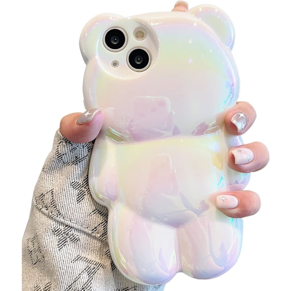 1 st Bear Telefonfodral Kompatibelt med iPhone 15 Pro Max, Söt 3D Guldfolie Glitter Bear Fodral, Stötsäkert Cartoon Be