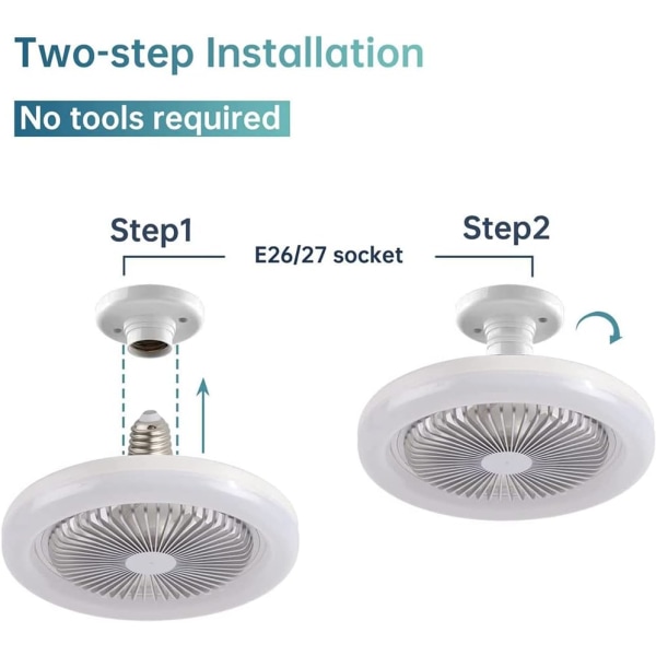 Stille loftsventilator, loftsventilator med lys og fjernbetjening med 30W LED indbygget lampe a