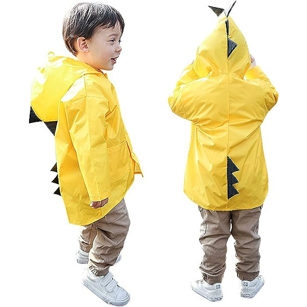 Gul Børns Regnfrakke, 5-8 År Hætte Regn Poncho Jakke til Piger