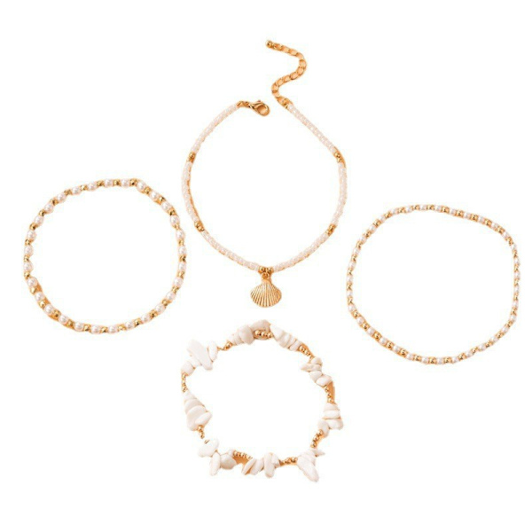 Anklets för kvinnor, bohemisk stil, justerbart fotlänk, pärlfotkedjor, B