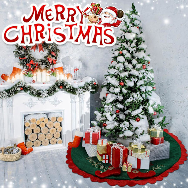 1 st Elf Julgransskjort 36 Tum Sammet Julgransskjort med Godisrandiga Ben Röd och Grön Trädmatta Jul