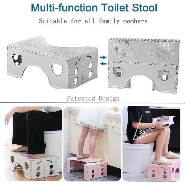 Sammenfoldelig toilettaburet (pink) - Fysiologisk badestol til voksne og børn - Toiletskammel fo
