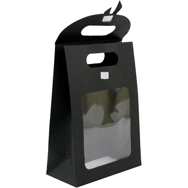 Sort pakke med 12 20 x 14 x 7 cm stærke sorte gaveposer i kraftpapir