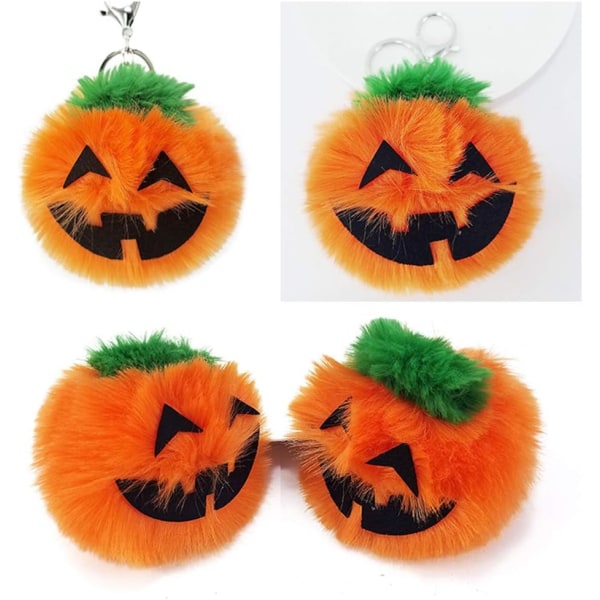Porte-clés Halloween med pompon citrouille sourire clé de voitur