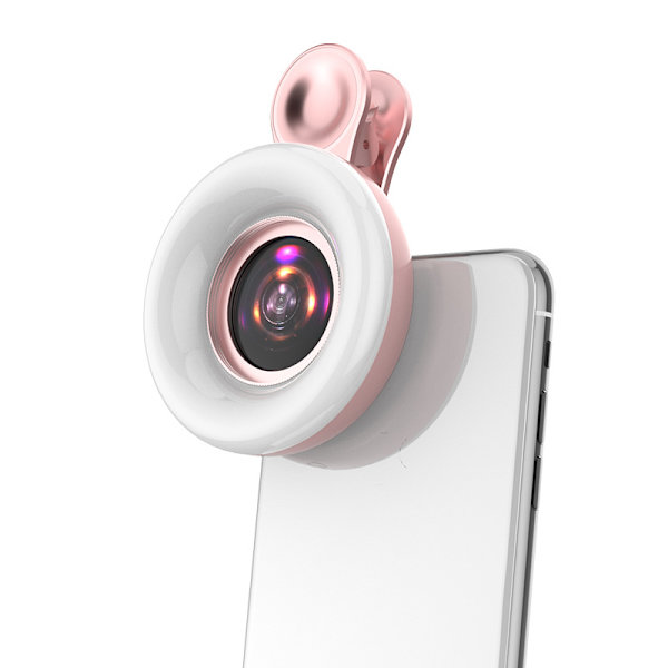 (Pink) Mobiltelefon Opladning 15X Makro Objektiv Selfie Flash Rejseklips