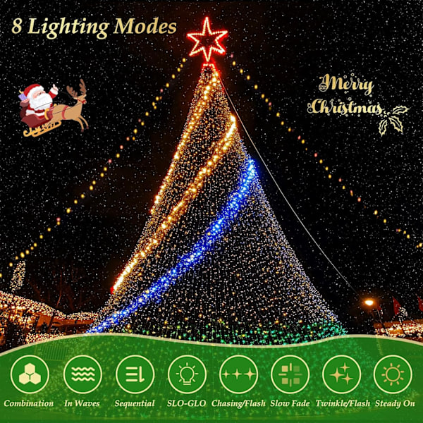 30M 300 LED Varmvita Utomhus- och Inomhusljusslingor, Dimbara med Fjärrkontroll och 8 Ljuslägen, Julgransljusslinga