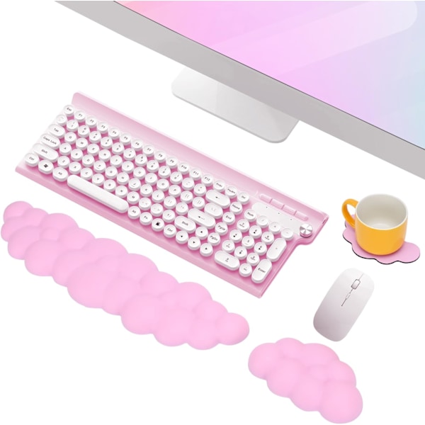 Ergonomiska Halkfria Tangentbords- och Mus-handledsstöd från Pieces, Handledsstöd i Memory Foam för Kontor och Hem, Rosa