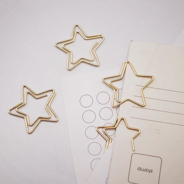 Guld 50 st Roliga Söta Gem Bokmärken Planeringsklämmor，Femuddig Stjärna Gem, Stjärnformade Metallgem med Transparent Låda för Roliga Kontorsmaterial