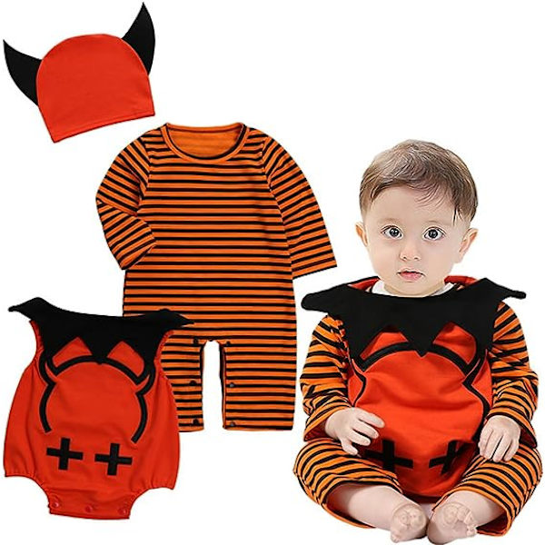 Sæt med 3 baby vinter græskar halloween heldragt nyfødt bodydragt kostume dragter 90