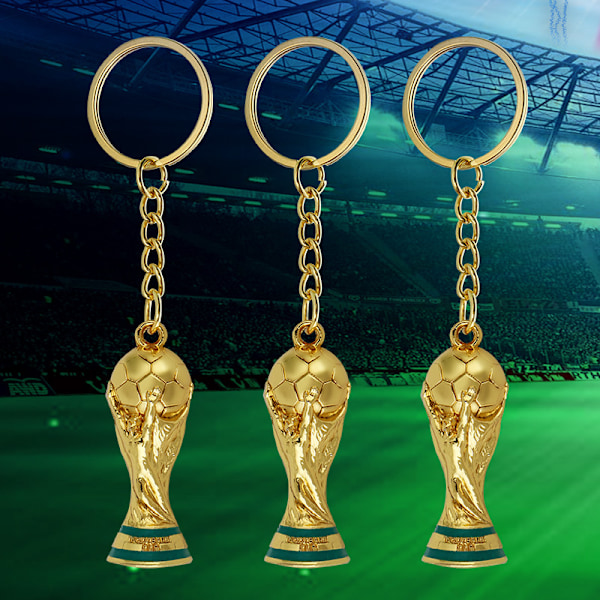 3 stk. 2022 FIFA VM 3D Trofé Nøkkelring 18g, Egen Fotball