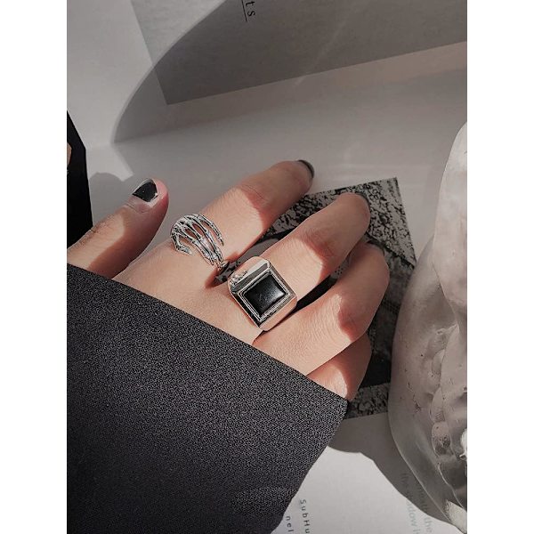Silver Öppen Bandring för Kvinnor Flickor Statement Justerbar Utvidgbar Oxiderad Gotisk Skelett Djävulens Klor Finger Stift
