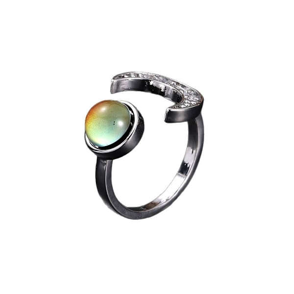 925 Sterling Silver Stämningsring Måne Stjärna Öppna Justerbara Ringar för Kvinnor 18K Vitguldpläterad Färgskiftande Stämningsring Temperaturkontroll Stjärna och Måne