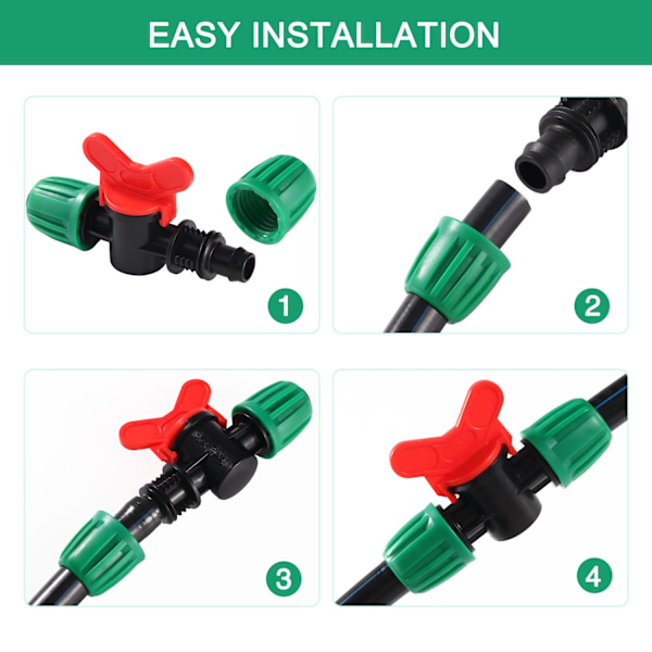 10 stk. 16 mm Irrigationsventil, Irrigationsrørventil, Låseventiler til Drypvandingssystem, til 16 mm slange