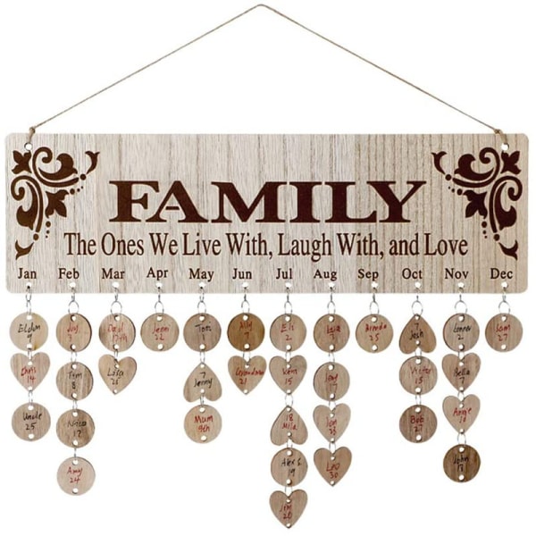 Perheen puinen laattatalon nimikilpi, lahjatavara ja koristeet päällä