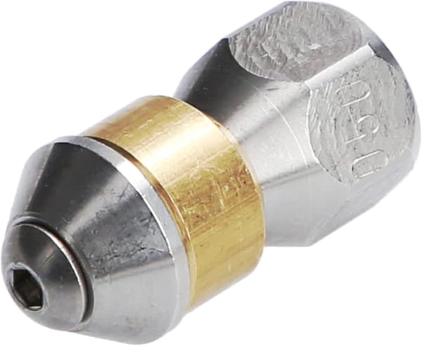 Rotationsdyse til rensning af trykvaskerrør 1/8\" IG indløb, 3 x 0,8 mm 050 rustfrit stål/messing