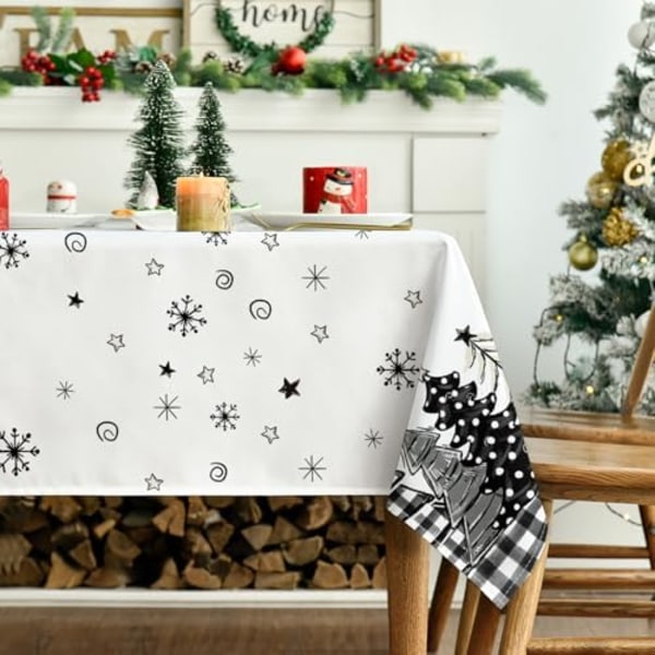 Juleduks 137*274cm, Juletre Buffalo Plaid Svart Vaskbar Duks for Fest Piknik Middag Dekorasjon