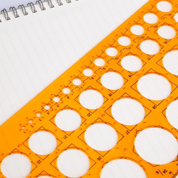 Sirkelmal i plast med 36 sirkler, sirkelformet linjal for tegning, måling og design, stålnett for tegning (oransje)