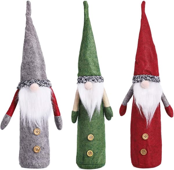 3 st jultomte-vinsflaskeöverdrag, handgjorda tomtar till vinflaskor