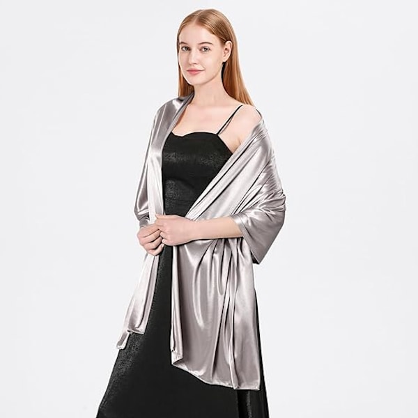 Satin Sjal för Kvinnor Bröllopssjal Passar för Aftonklänning Elegant Chic Sjal Passar för Black