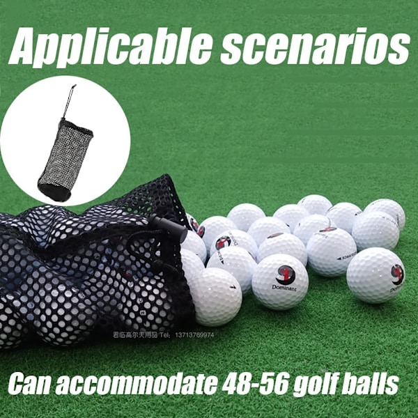 2 stk. Sort Nylon Mesh Golfpose Snørepose Opbevaringspose Rummer 48-56 Golfbolde