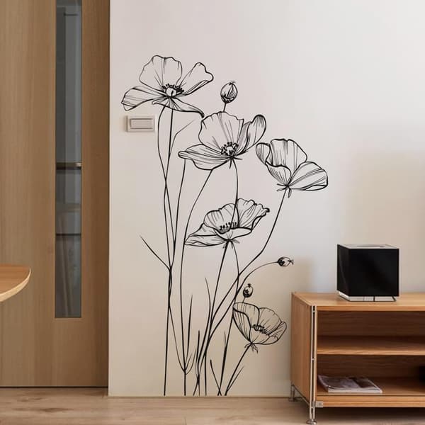 Svart Vit Blomma Väggdekaler Konstdekor för Sovrum Vardagsrum Kontor Heminredning