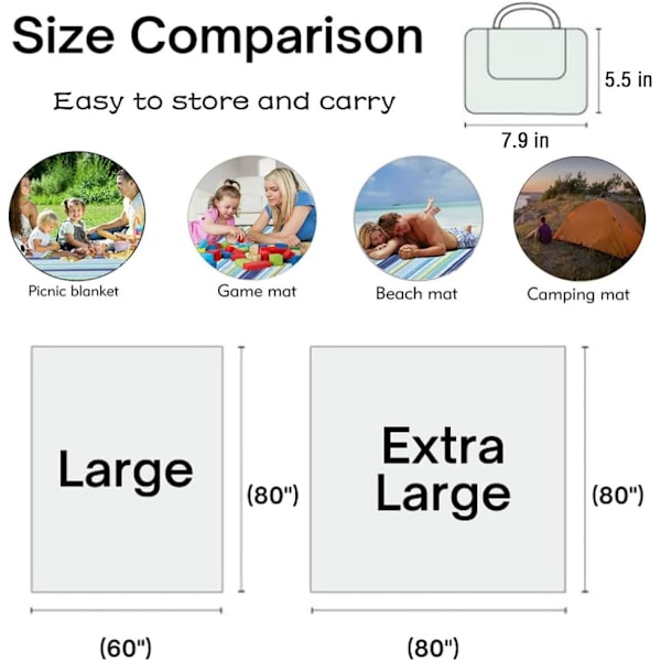 (Blå, 80x60 tum) Extra stor picknickfilt Strandfiltar, Vikbar vattentät sandmatta för strandcamping Vandring