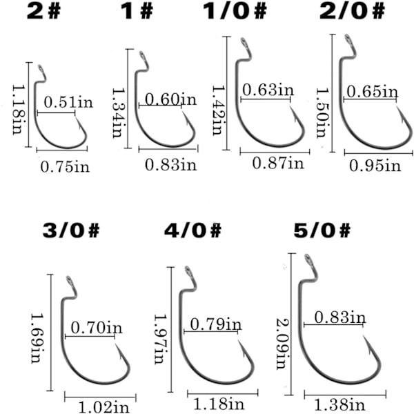 100 kpl Offset Worm -kalastuskoukkuja, musta, jigikoukkuja, koko 5/0