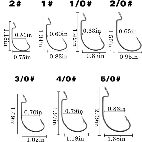 100 st Offset Worm Fiske Krokar Svart Jig Fiske Krokar Storlek 5/0