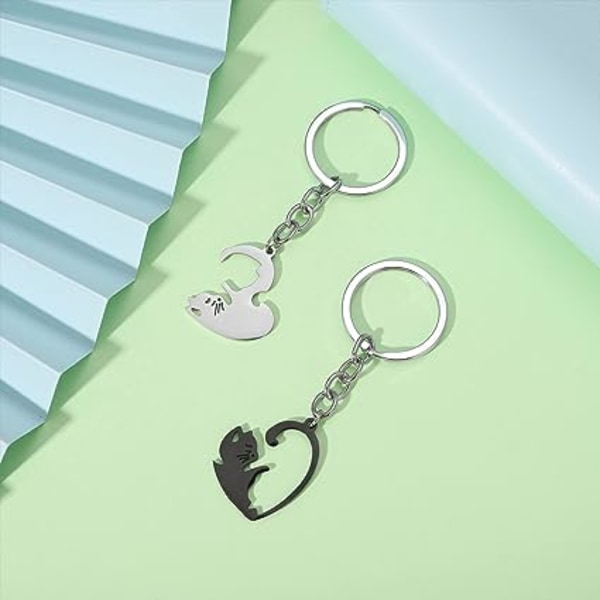 Par Keychain, Hjerteformet Katteelsker Nøglering Venskab