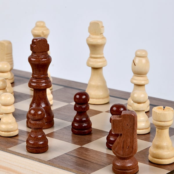 Schackset och damspel, 2-i-1 hopfällbar schackbrädesats, magnetiska schackpjäser, bärbart reseschack