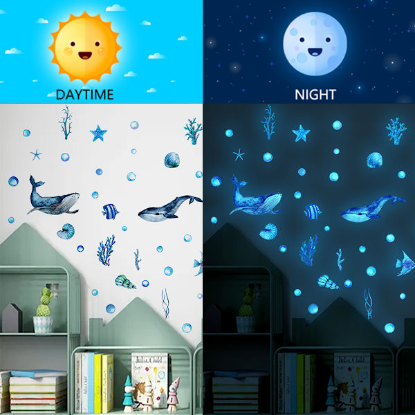 Glow in The Dark Stars Ceiling, Luminous Marine Life Decals, Glow