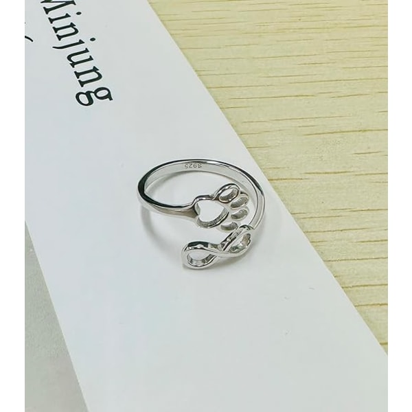 Katt tassavtrycksring 925 Sterling Silver Öppen Justerbar Husdjursavtrycksring för Gi