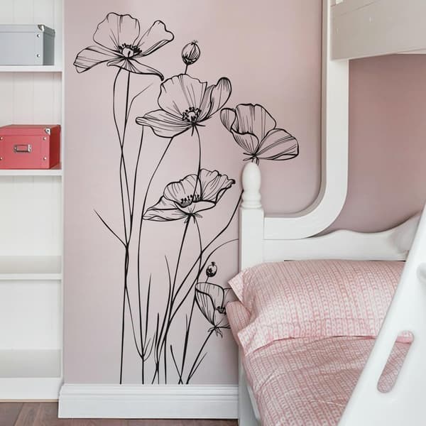Svart Vit Blomma Väggdekaler Konstdekor för Sovrum Vardagsrum Kontor Heminredning