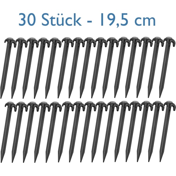 30x 19cm Svarta Tältpinnar, Stabila Markpinnar i Plast