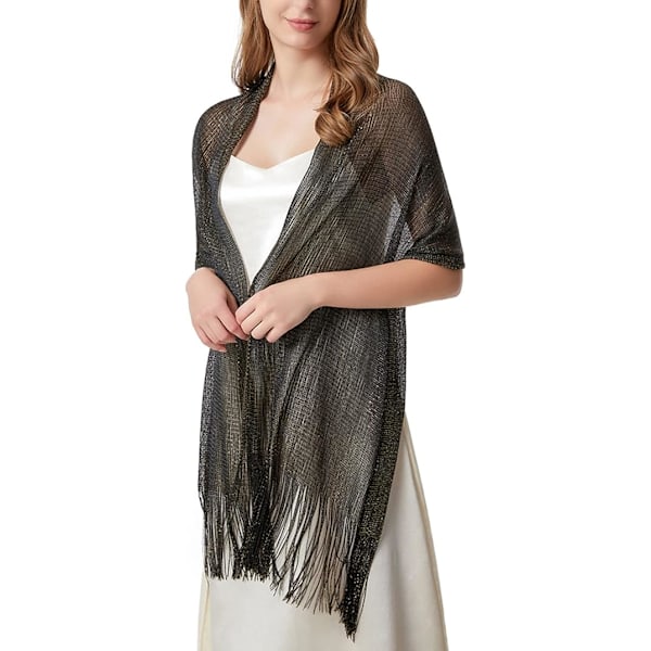 Kvinners Tassel Sjal for Kveld, Fest, Bryllup med Trykknapper Black
