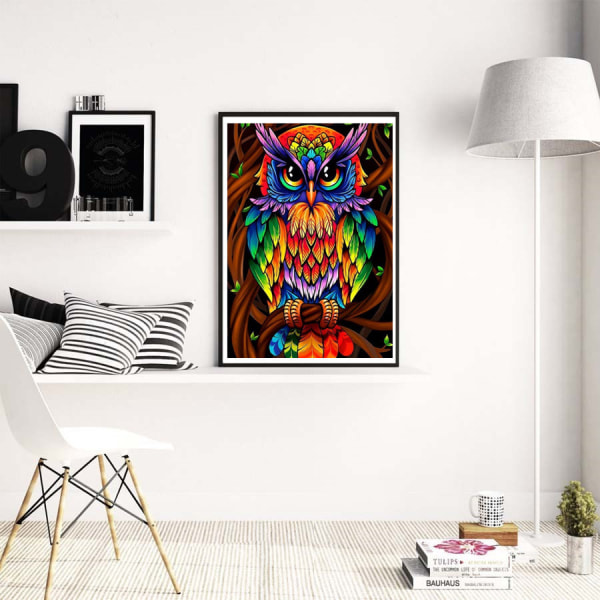 Coloré Hibou 5D (30x40cm) Diamond Painting Kit til Voksne, DIY