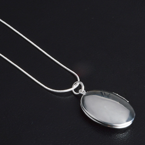 Halsband Fotomedaljong Hänge Oval Öppning Personlig Gravyr F